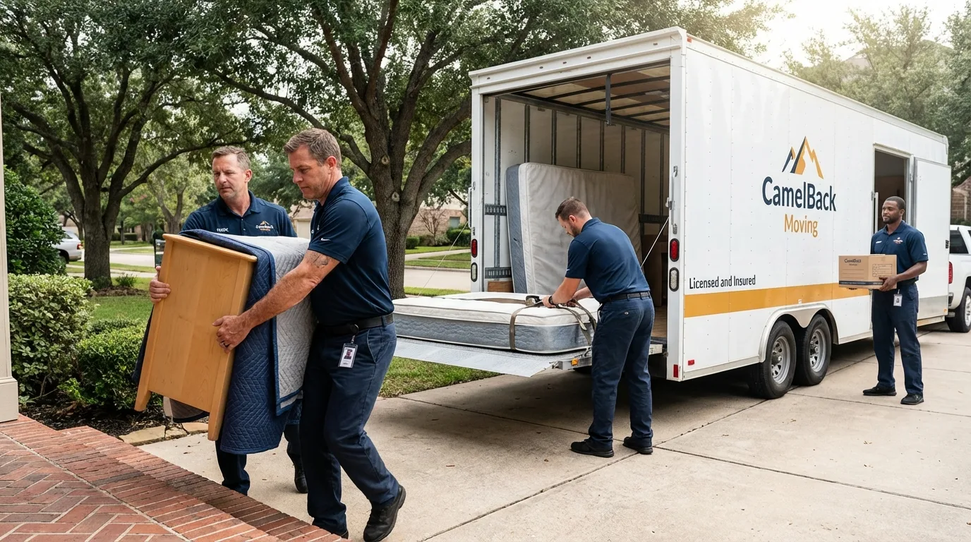 Crew loading residential truck for cross-state move from Litchfield, IL