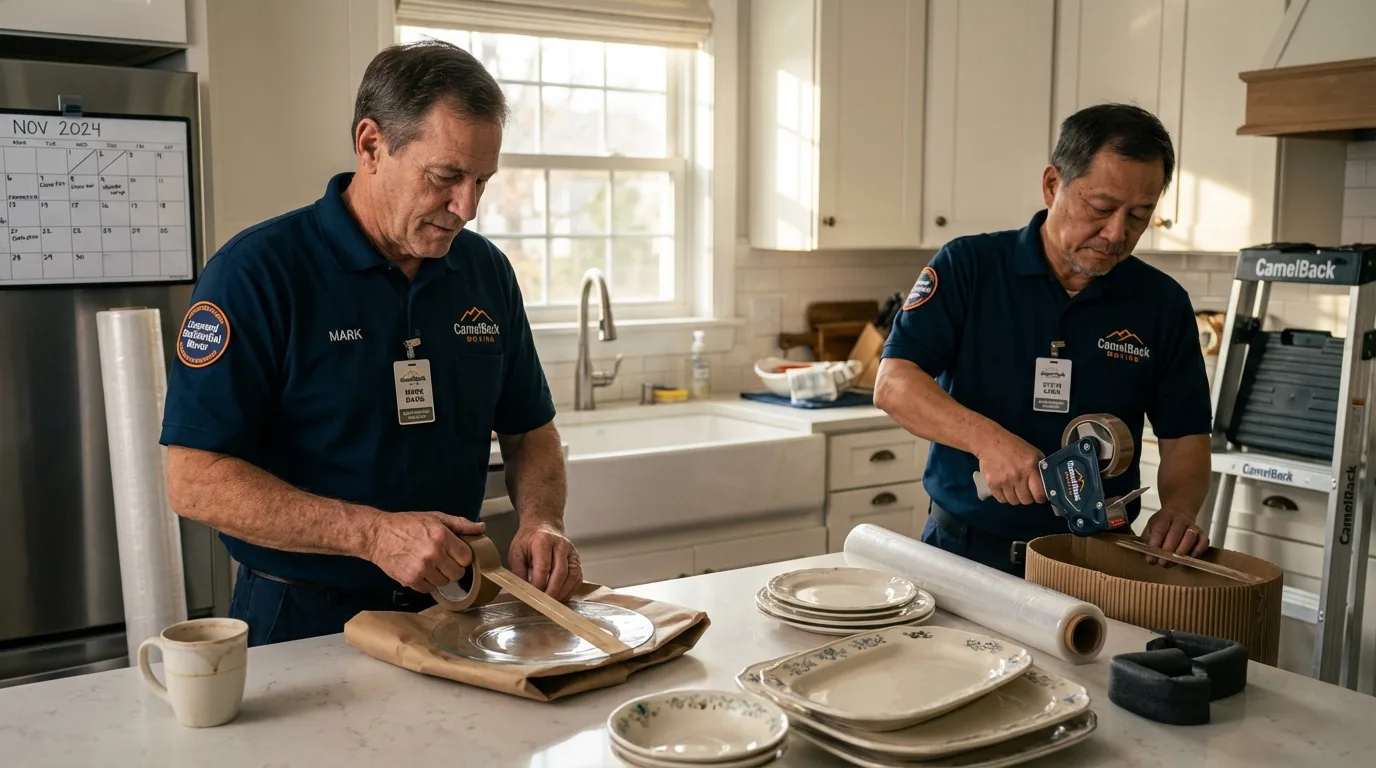 Professional crew packing kitchen dishware in Litchfield, IL